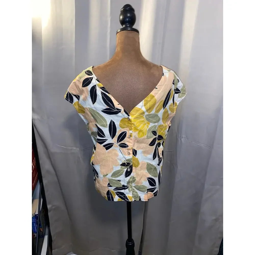 Rachel Zoe Tropical Floral Linen Blouse Top Button Back Small EUC Linen - Picture 5 of 11